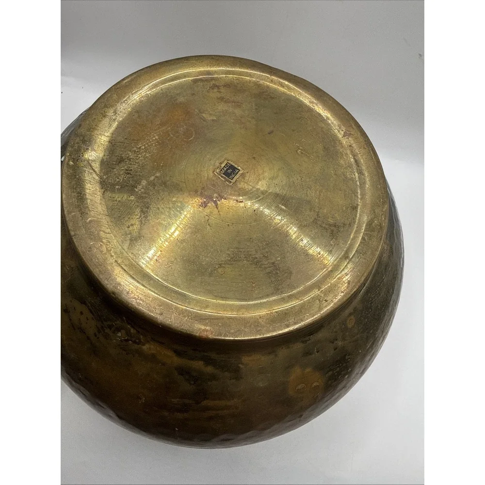 Vintage Brass Bowl Planter With Rope And Tassel Trim Nice Patina 6